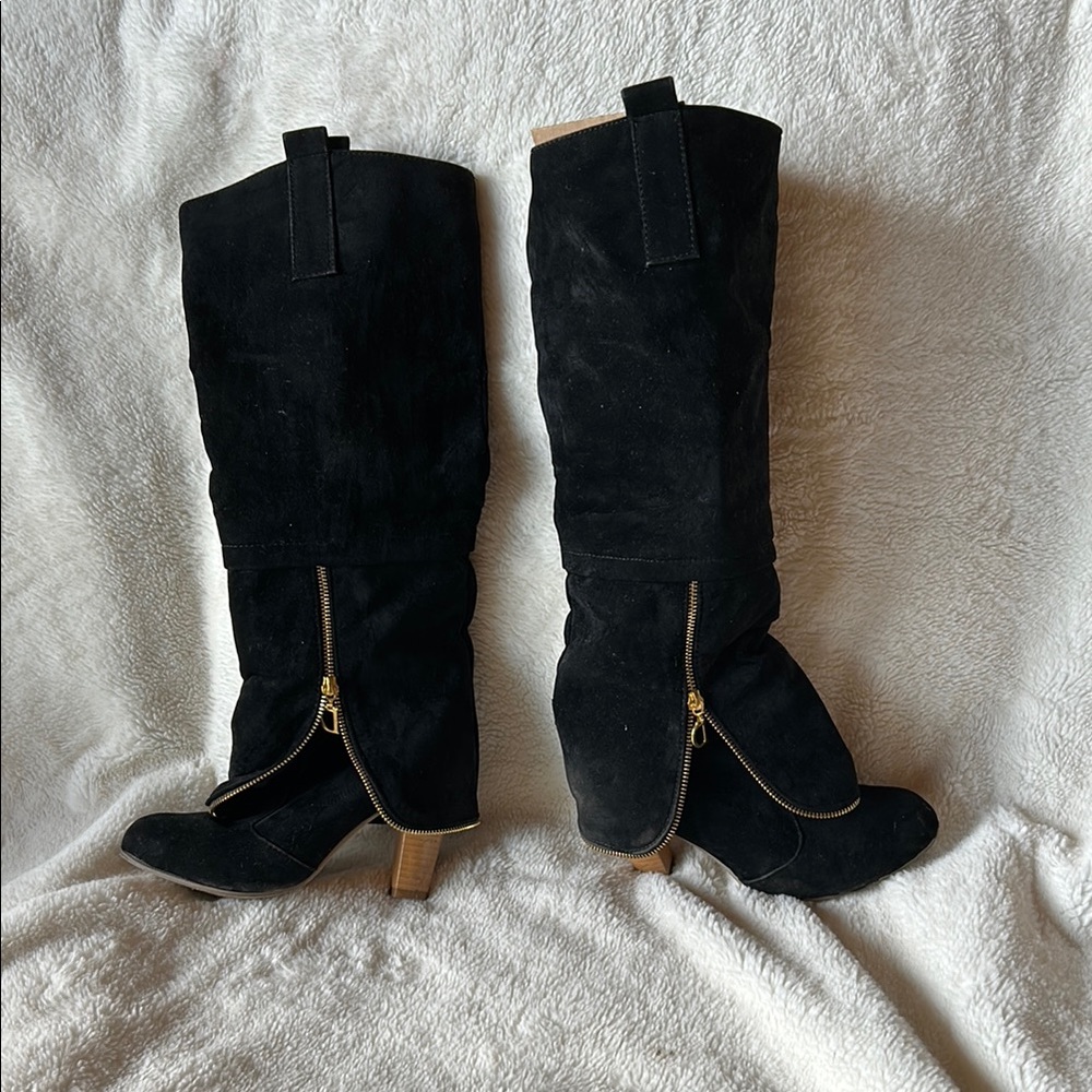 Black Suede Knee-High Boots